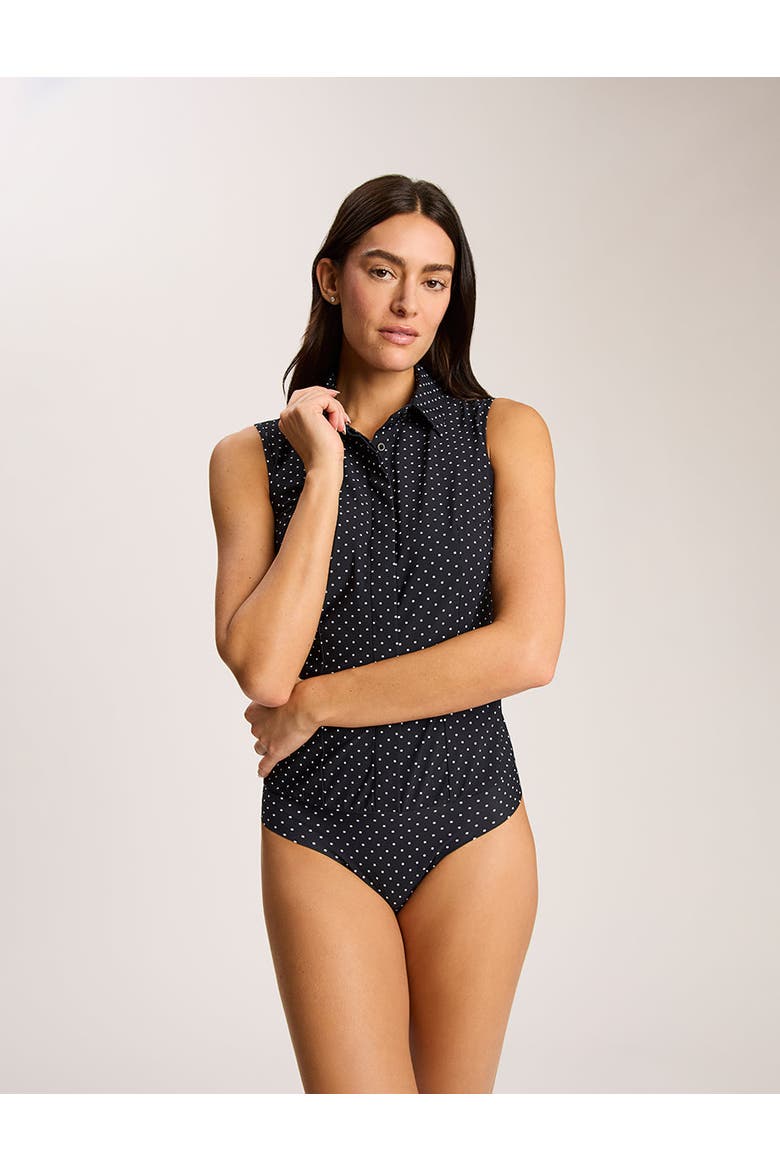 Classic Printed Sleeveless Button Down Bodysuit, Alternate, color, Blue/White Stripe