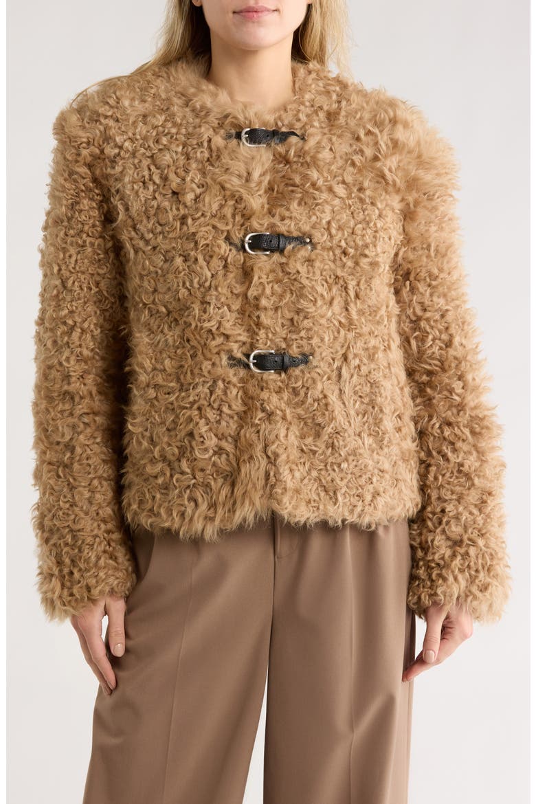 Sabrina Genuine Shearling Coat, Main, color, LIGHT BROWN