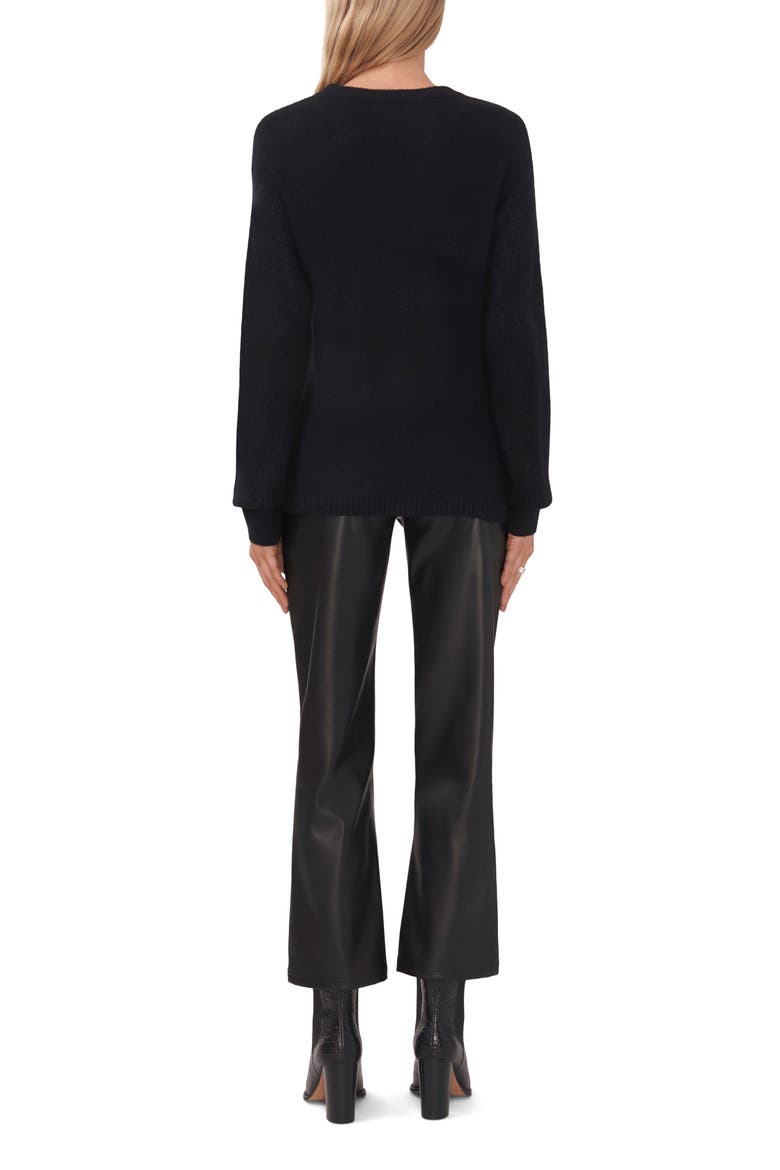 Pointelle Sleeve Crewneck Sweater, Alternate, color, RICH BLACK