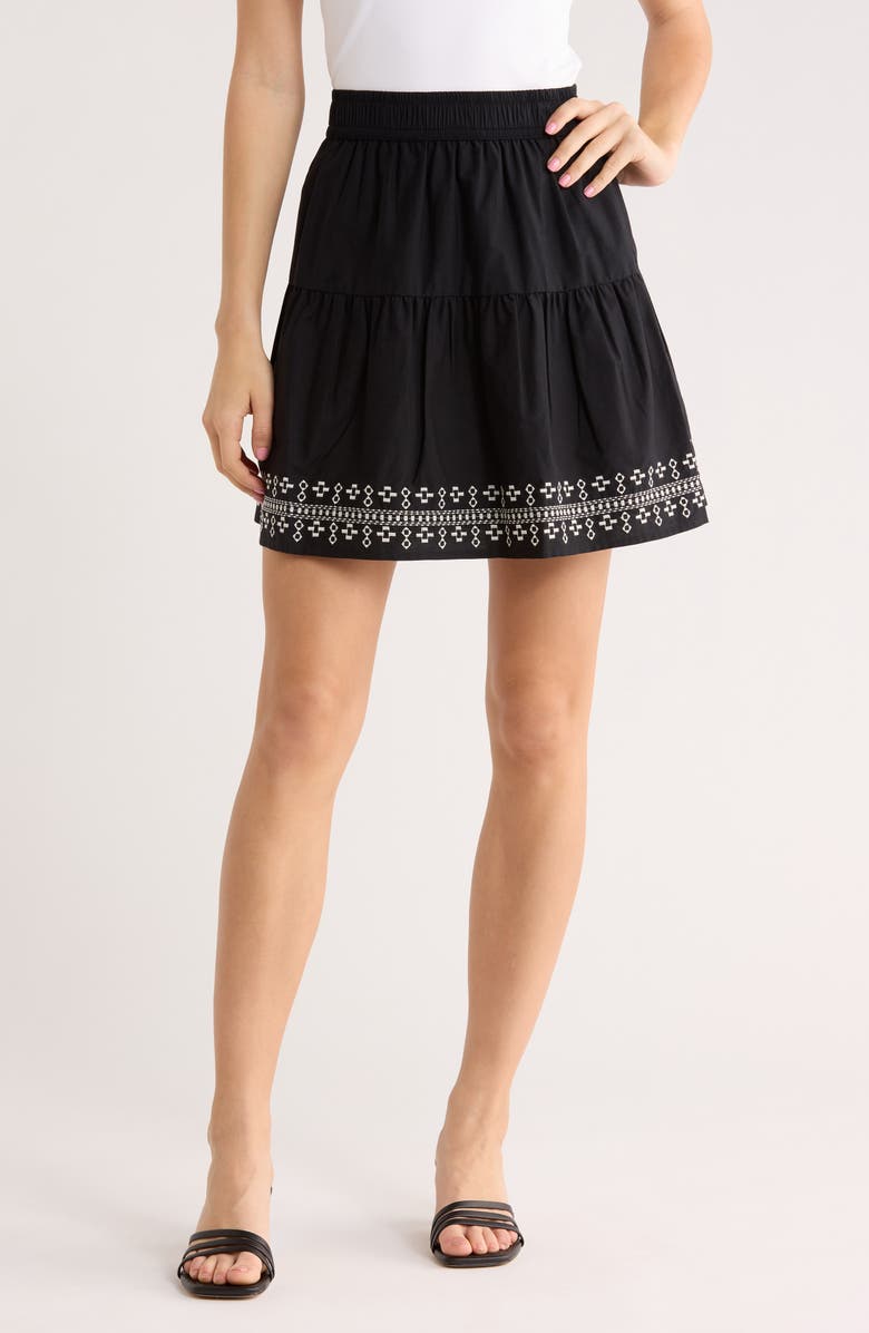 Melrose and Market Embroidered Cotton Blend Miniskirt, Main, color, Black Combo