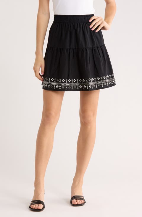 Embroidered Cotton Blend Miniskirt