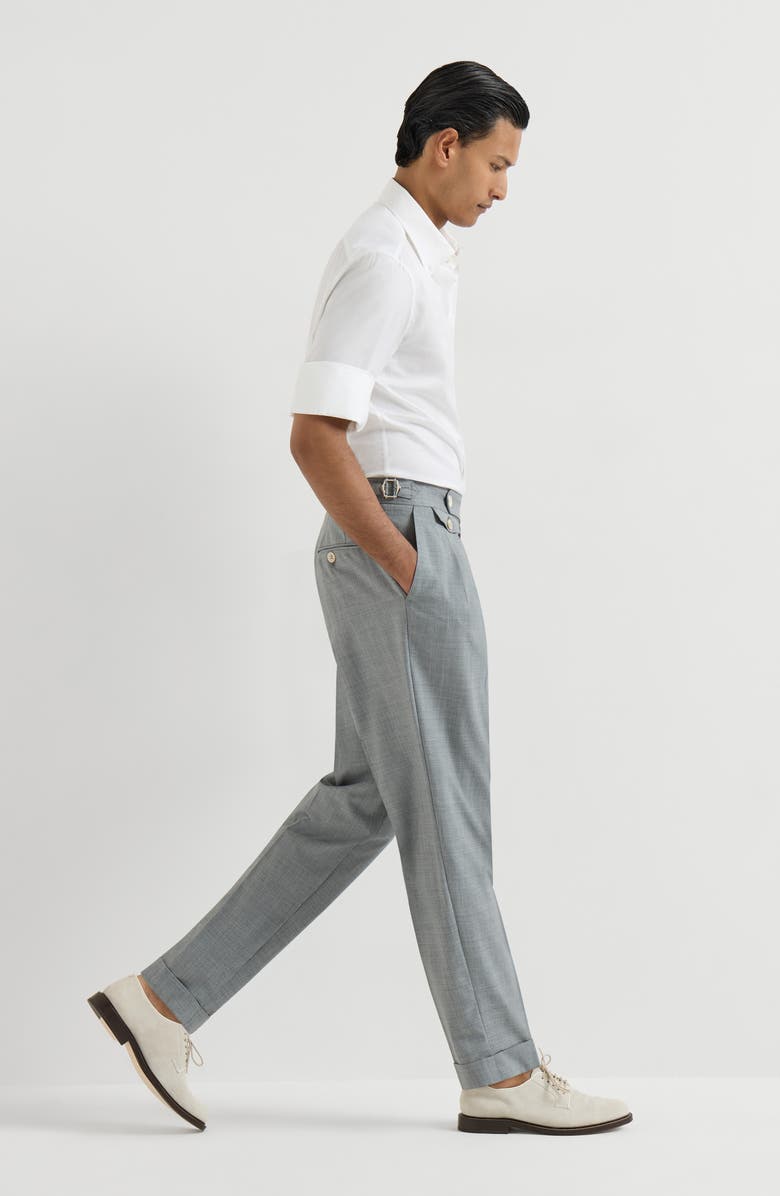 Brunello Cucinelli Trousers with double pleats and tabs, Alternate, color, Grey