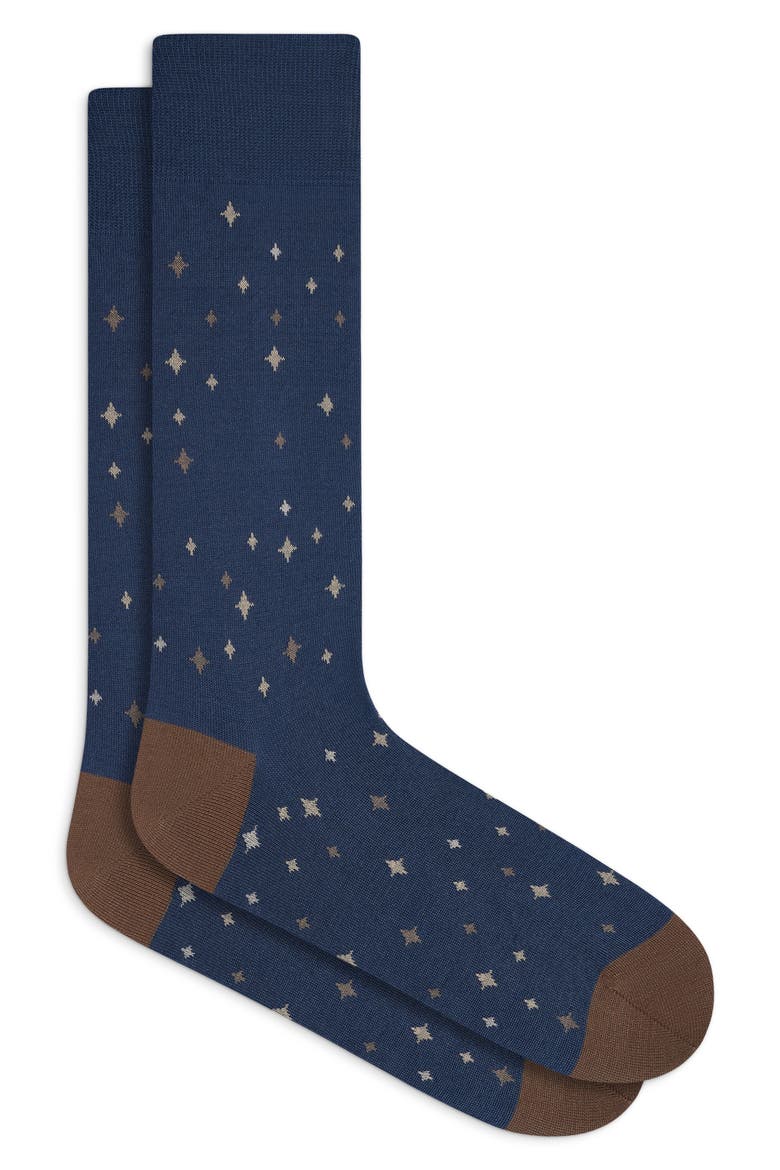 Star Pattern Mercerized Cotton Blend Dress Socks, Main, color, COBALT