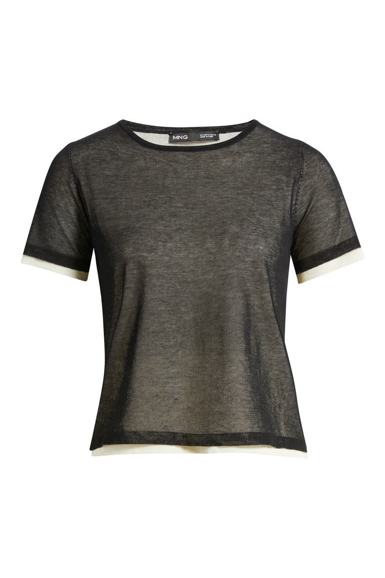 Bipol Tipped Short Sleeve Sweater, Main, color, BLACK