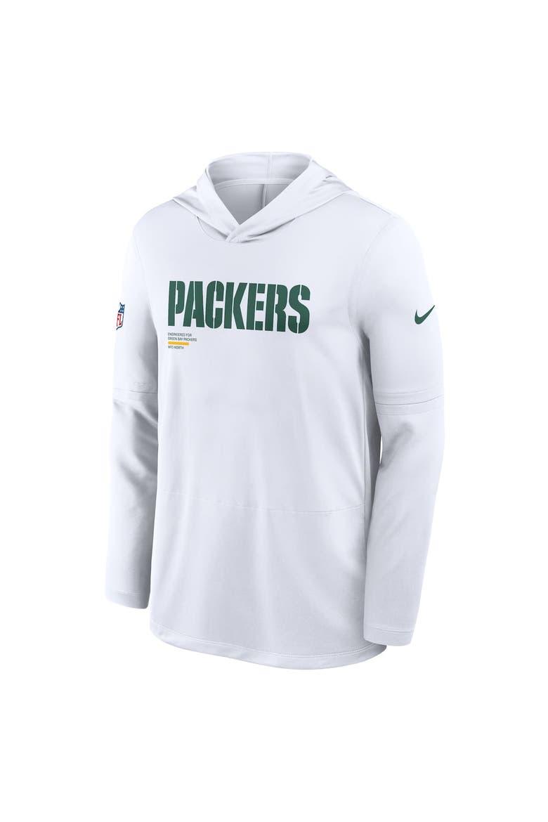 Men's Nike White Green Bay Packers Sideline Pure Fury Performance Long Sleeve Hoodie T-Shirt, Alternate, color, White