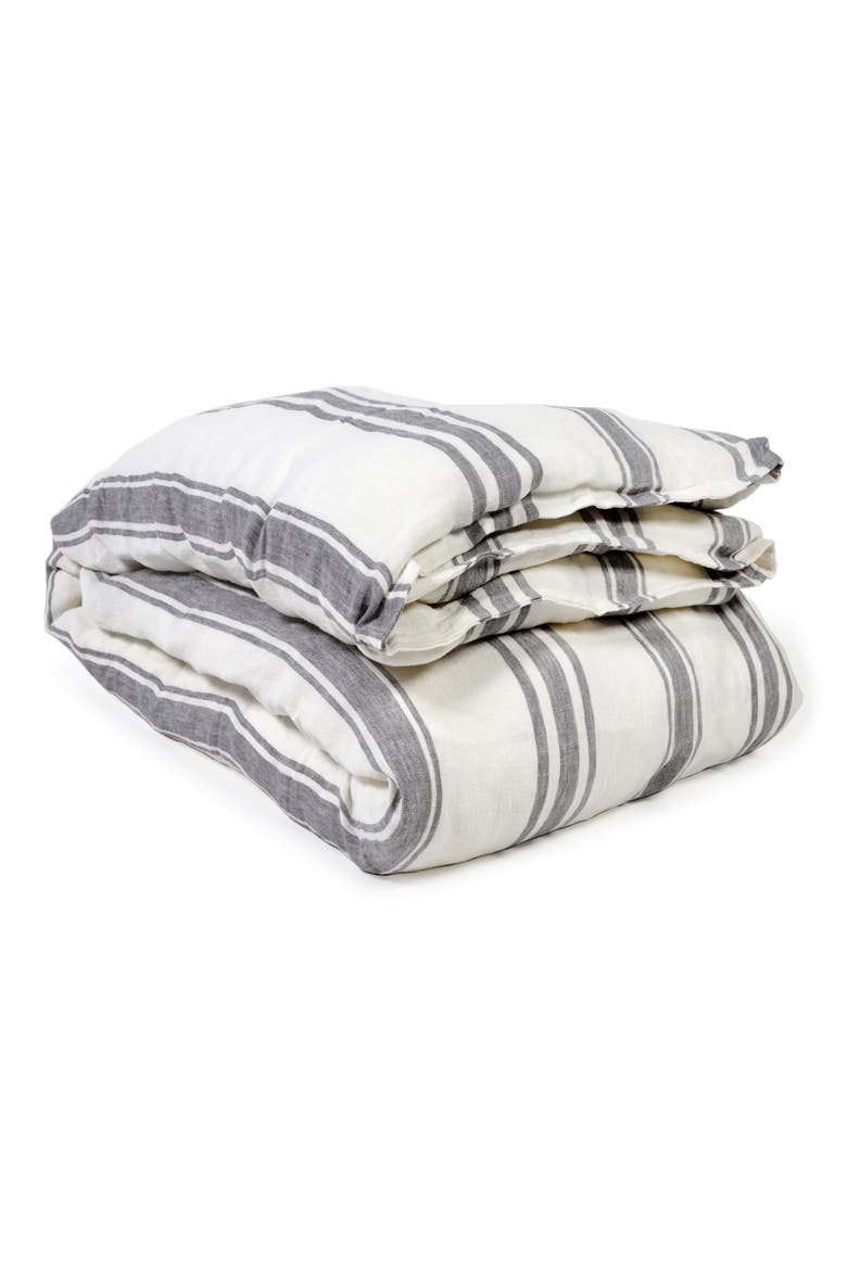 Jackson Stripe Linen Duvet Cover, Main, color, CREAM/GREY
