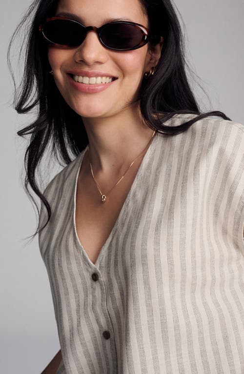 Mavi Jeans Stripe Cap Sleeve V-neck Button-up Shirt In Neutral