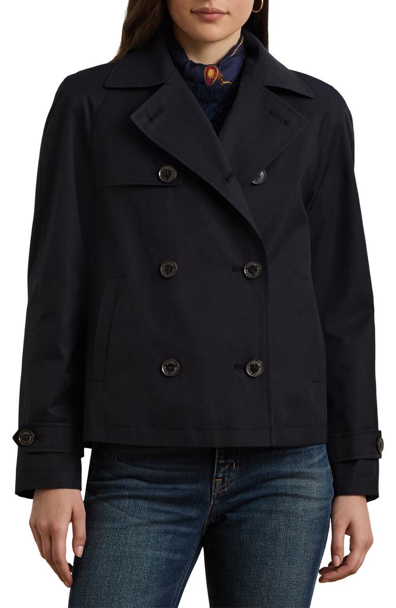 Lauren Ralph Lauren Crop Cotton Blend Trench Coat, Main, color, 