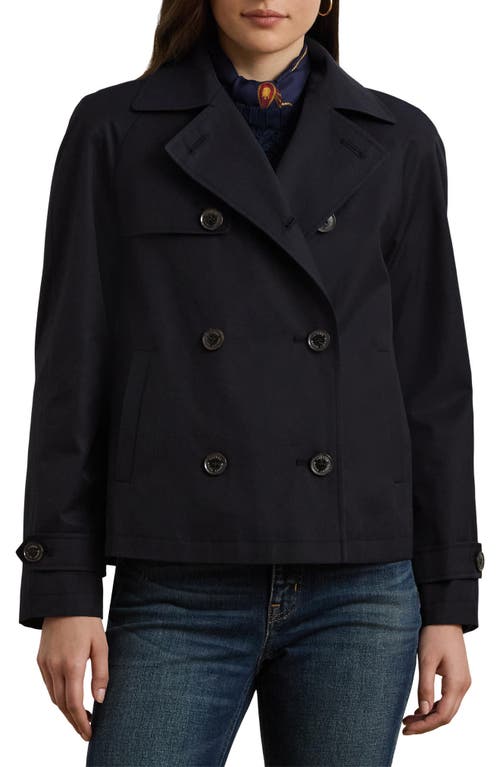 Ralph Lauren Lauren Crop Cotton Blend Trench Coat In Dark Navy