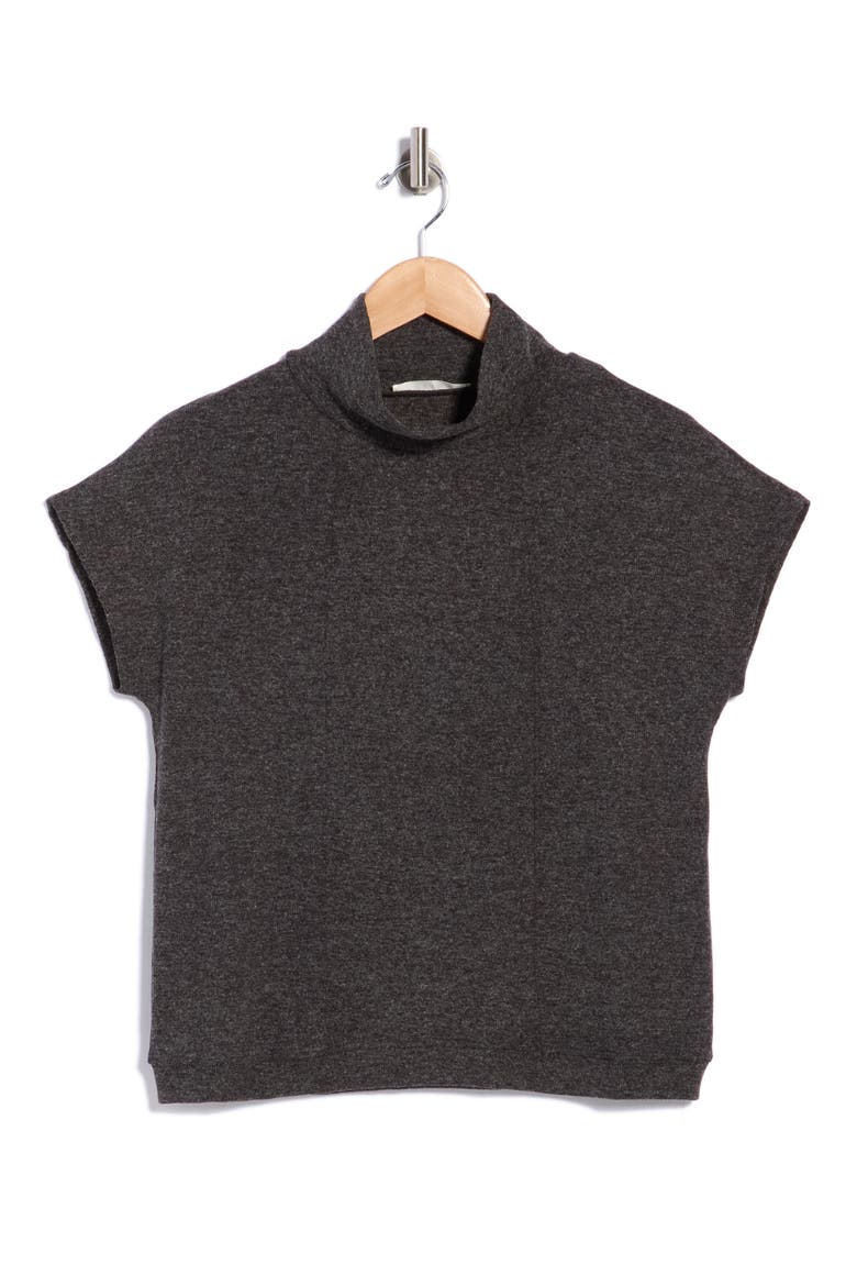 Heather Knit Funnel Neck Top, Main, color, BLACK