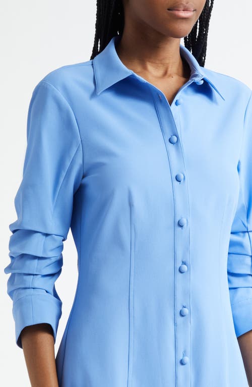 Cinq À Sept Lucilla Topstitched Pleated-hem Mini Shirtdress In Blue