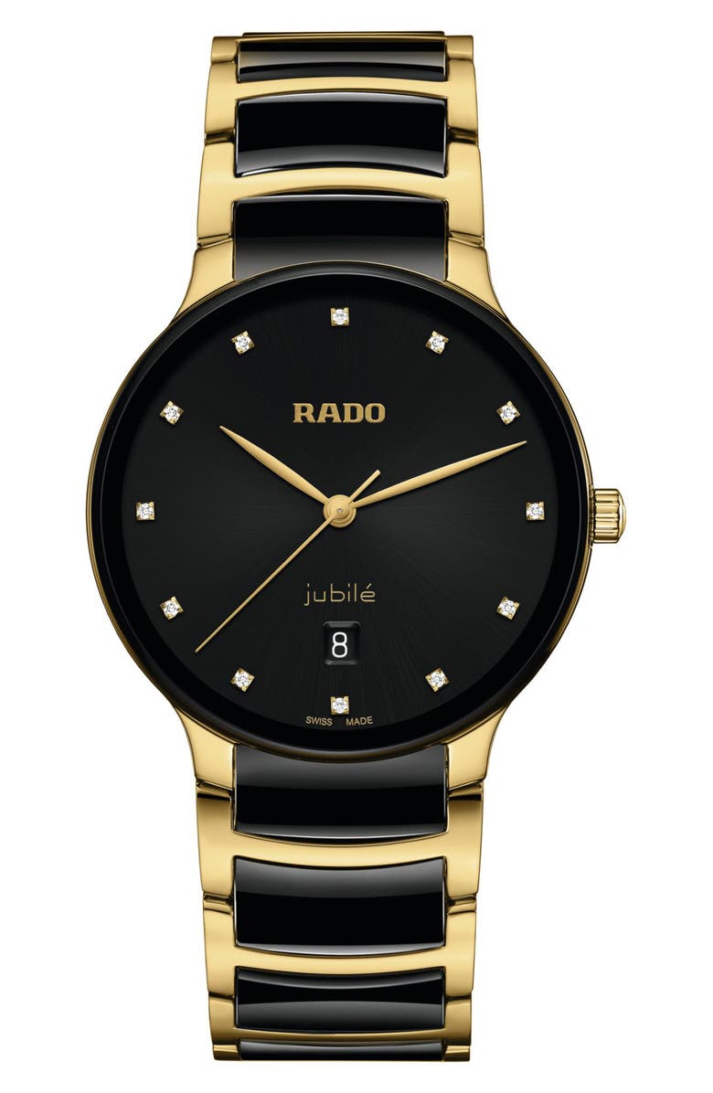 RADO Centrix Diamond Bracelet Watch, 39.5mm, Main, color, Black