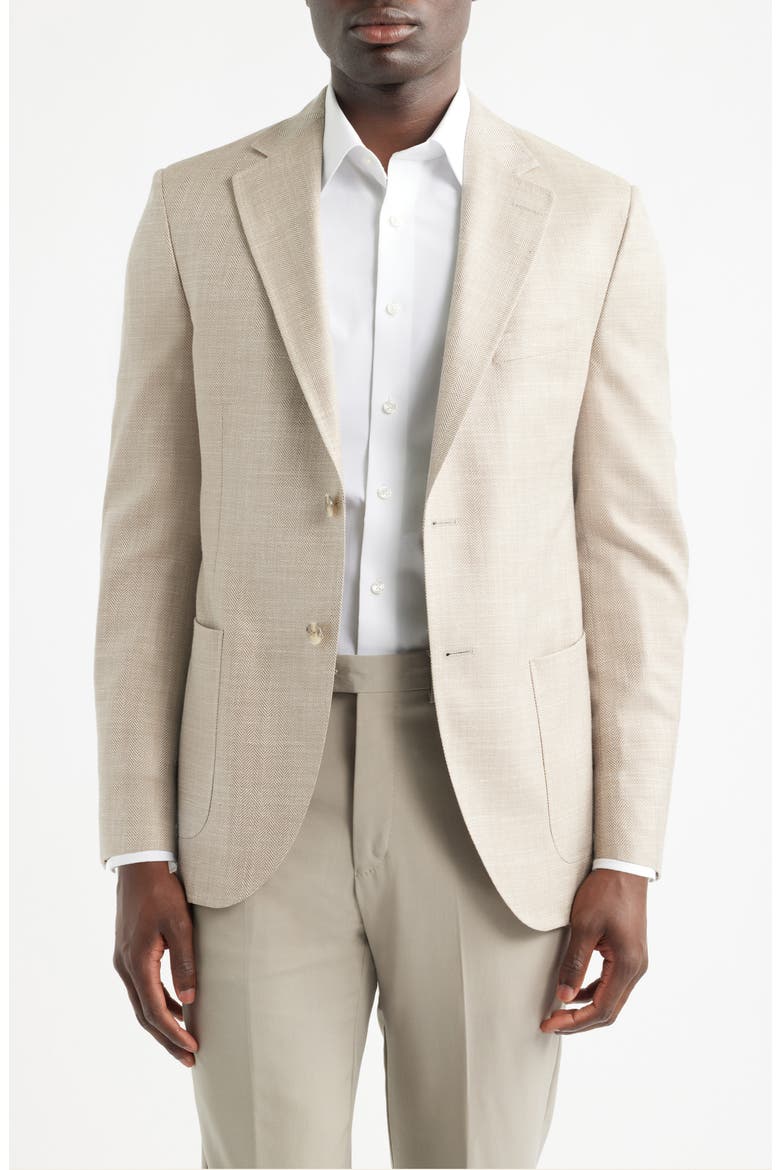 Hyperlight Soft Tan Wool & Silk Blend Herringbone Sport Coat, Main, color, TAN