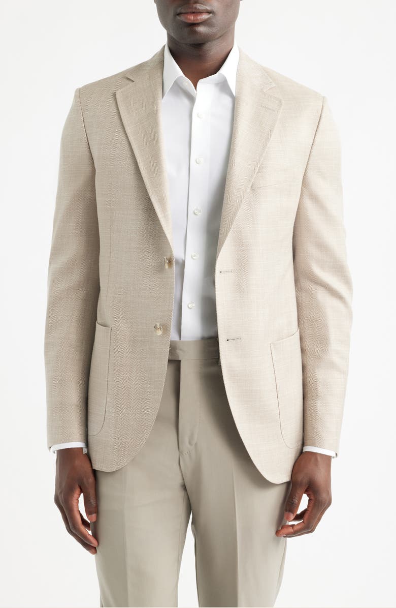 Peter Millar Hyperlight Soft Tan Wool & Silk Blend Herringbone Sport Coat, Main, color, Tan