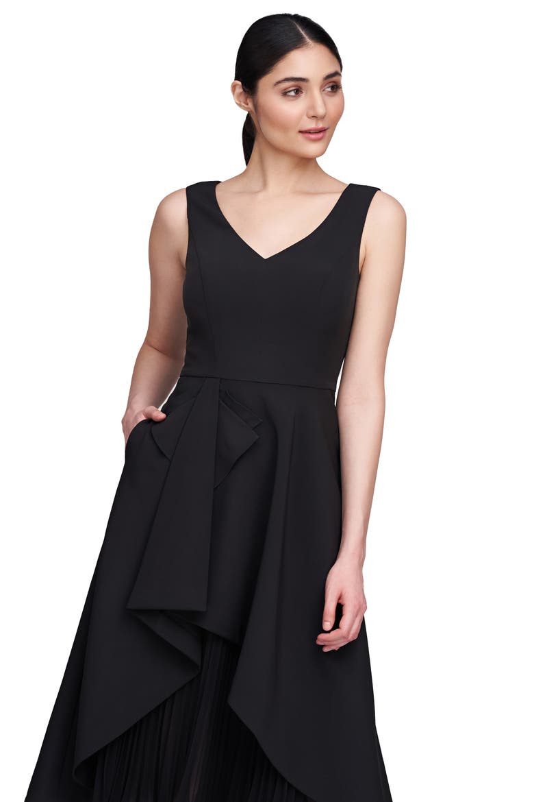 Begonia Crepe & Chiffon Midi A-Line Dress, Alternate, color, BLACK