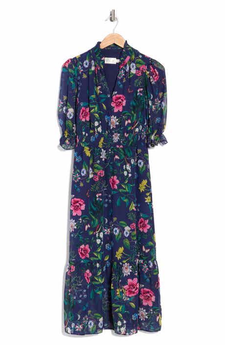 Eliza J Floral Ruffle Collar Midi Dress