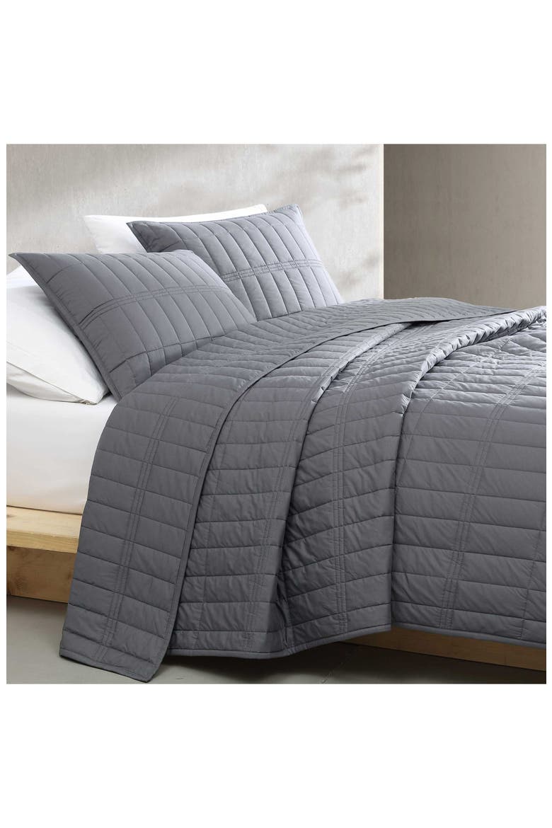 Washed Percale Quilt & Shams Set, Alternate, color, DARK GREY