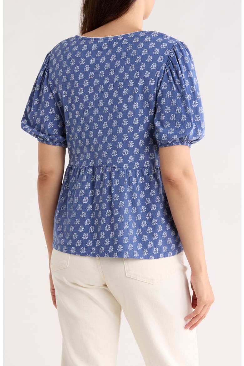 Mixed Print Puff Sleeve Cotton Babydoll Top, Alternate, color, BLUE FLORAL