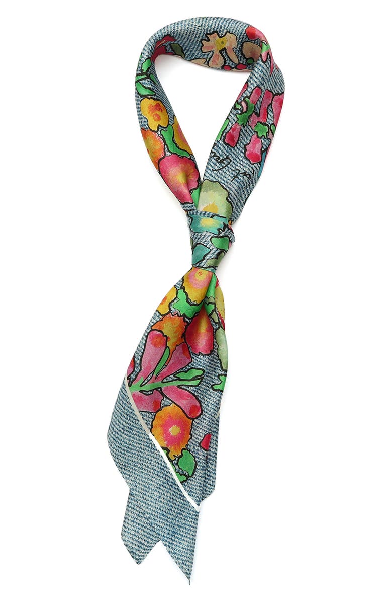 Kurt Geiger London Floral Denim Silk Square Scarf, Alternate, color, Rainbow