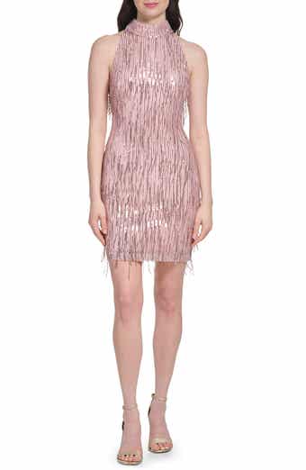 Fringe Sequin Cutout Back Sleeveless Cocktail Dress