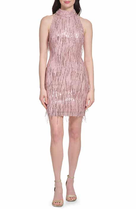 Fringe Sequin Cutout Back Sleeveless Cocktail Dress