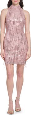 Eliza J Fringe Sequin Cutout Back Sleeveless Cocktail Dress