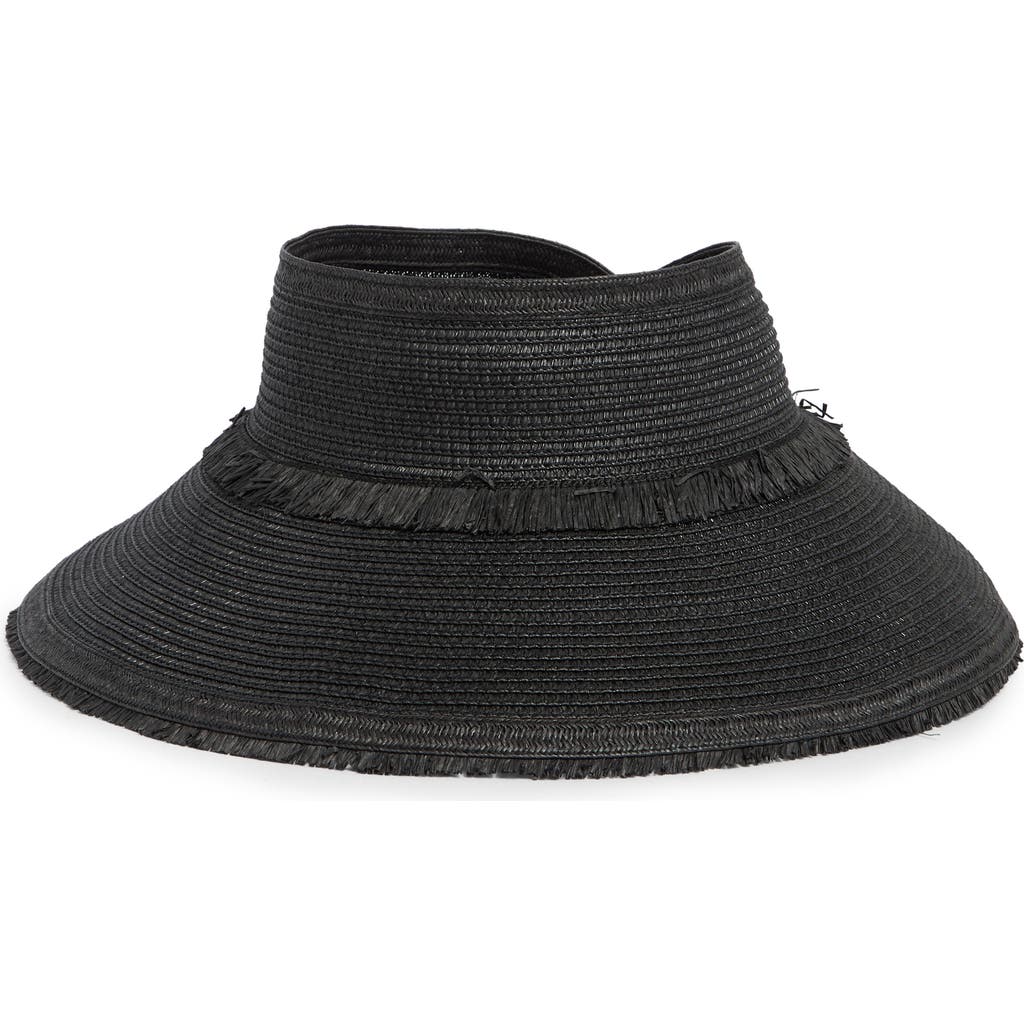 Nordstrom Rack Fringe Packable Straw Visor In Black