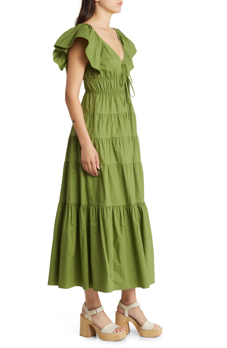 MOON RIVER Flutter Sleeve Tiered Stretch Cotton Maxi Dress, Alternate, color,