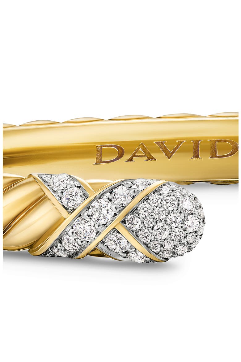Sculpted Cable X Cuff Bracelet in 18K Yellow Gold with Diamonds, 6mm, Alternate, color, DIAMOND
