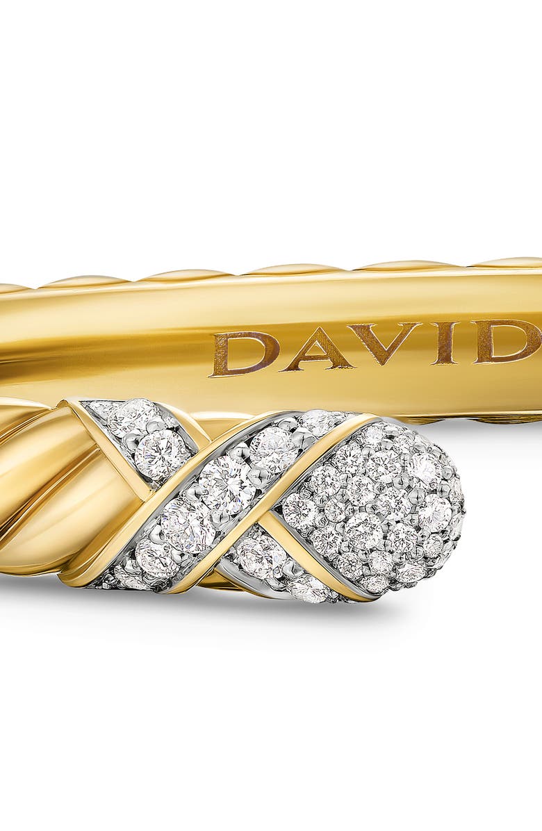 David Yurman Sculpted Cable X Cuff Bracelet in 18K Yellow Gold with Diamonds, 6mm, Alternate, color, Diamond