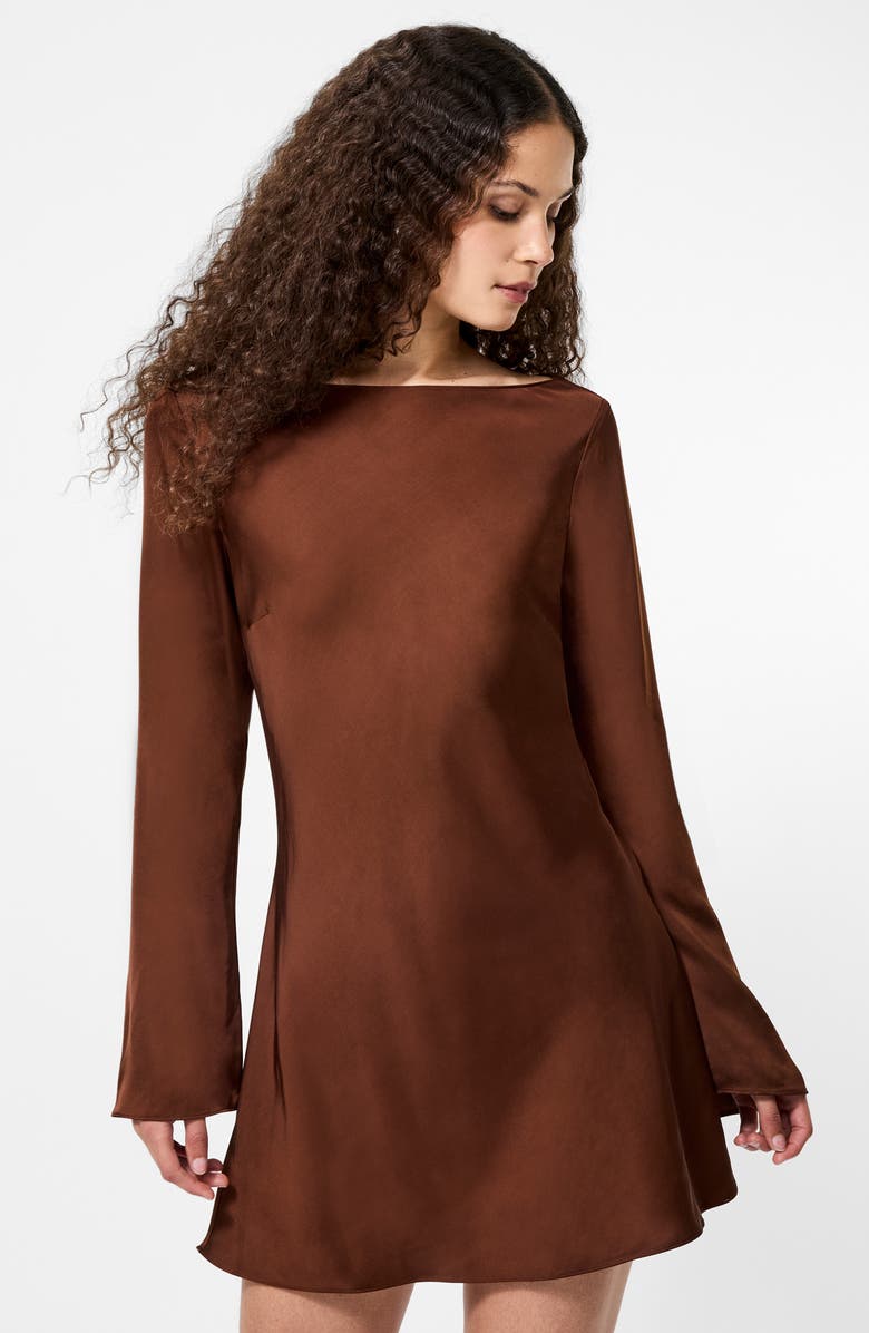 French Connection Ennis Long Sleeve Satin Minidress, Alternate, color, 23-Chocolate