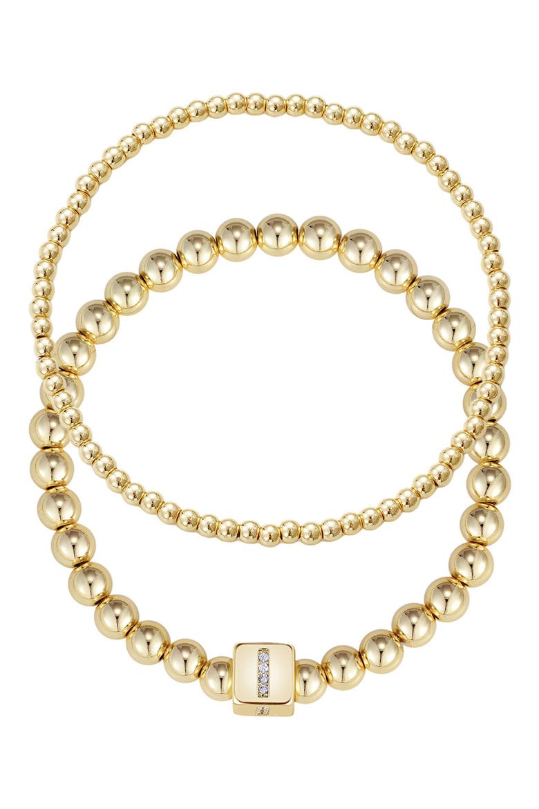 Set of 2 Gold Plated Stretch Bracelets, Main, color, GOLD-I