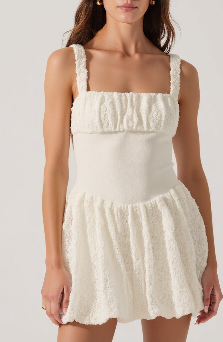 Modenaire Bouclé Knit Fit & Flare Mini Dress, Alternate, color, White