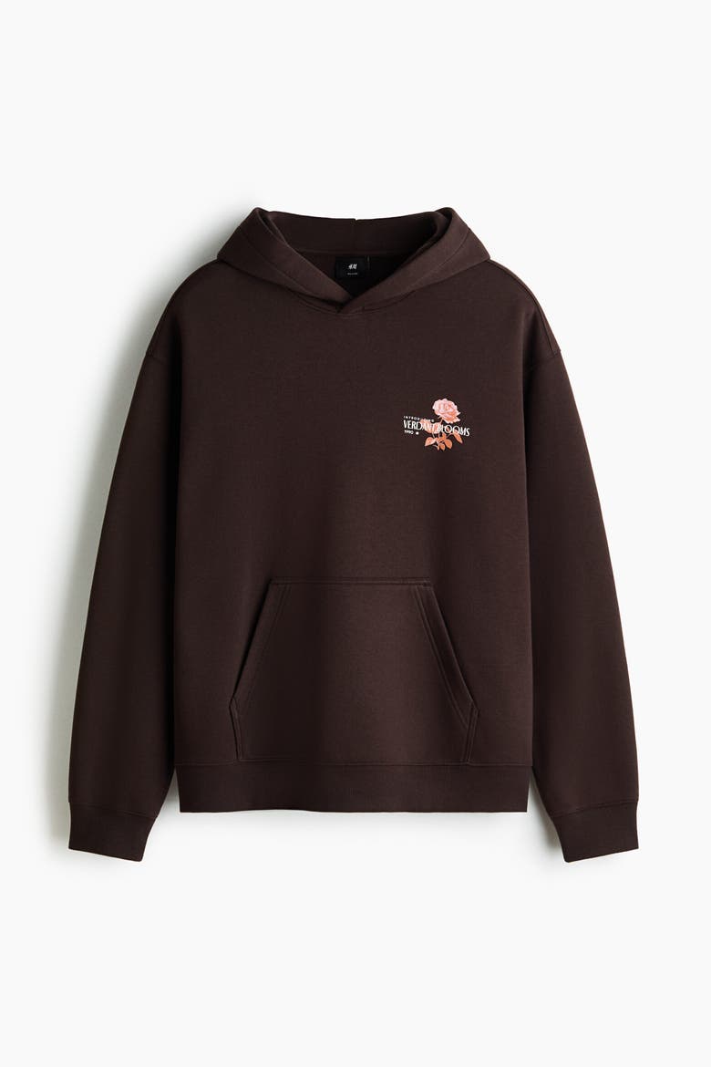 Relaxed Fit Printed Hoodie, Alternate, color, Dark brown/Verdant Blooms