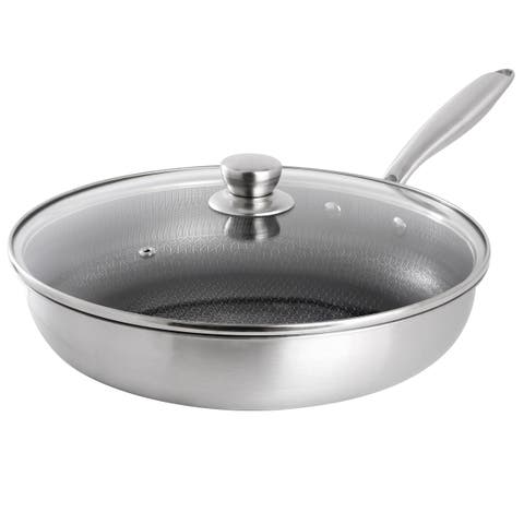 12in Embossed Interior Stainless Steel Frying Pan w/Lid