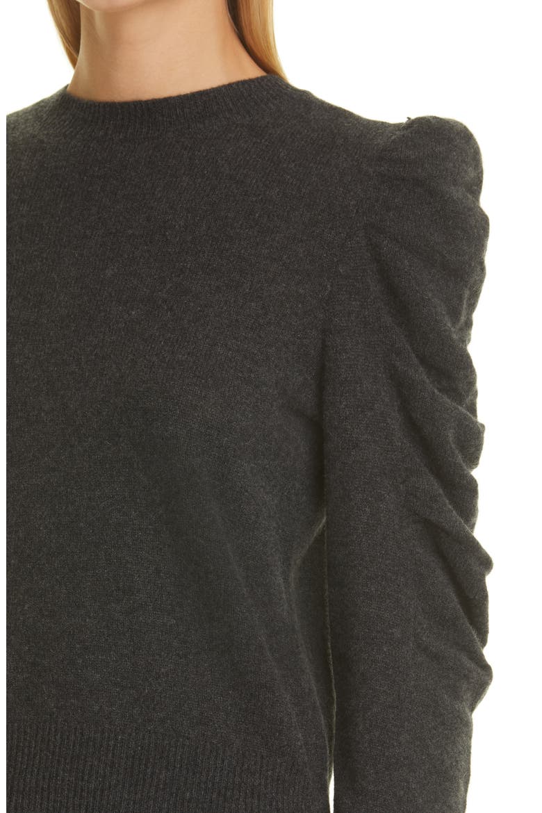 Ruched Sleeve Cashmere Sweater, Alternate, color, CHARCOAL HEATHER