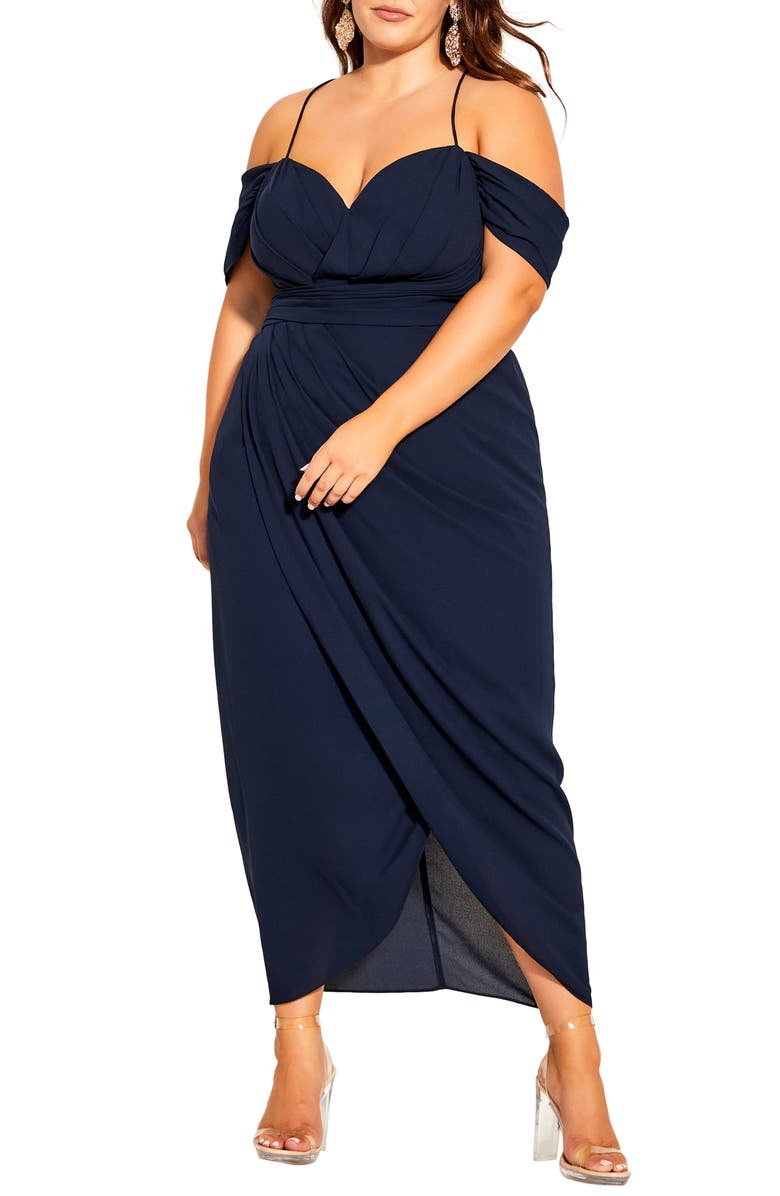 City Chic Entwine Cold Shoulder Dress, Main, color, Navy