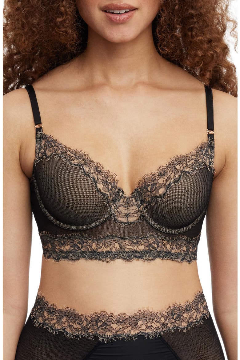 Entice Longline Lightly Lined Bra, Main, color, Black/Nylon
