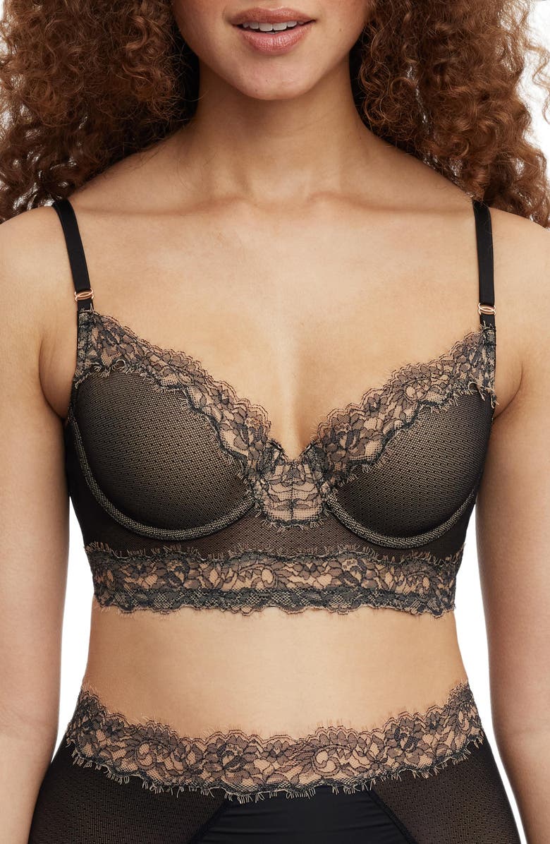 Skarlett Blue Entice Longline Lightly Lined Bra, Main, color, Black/Nylon