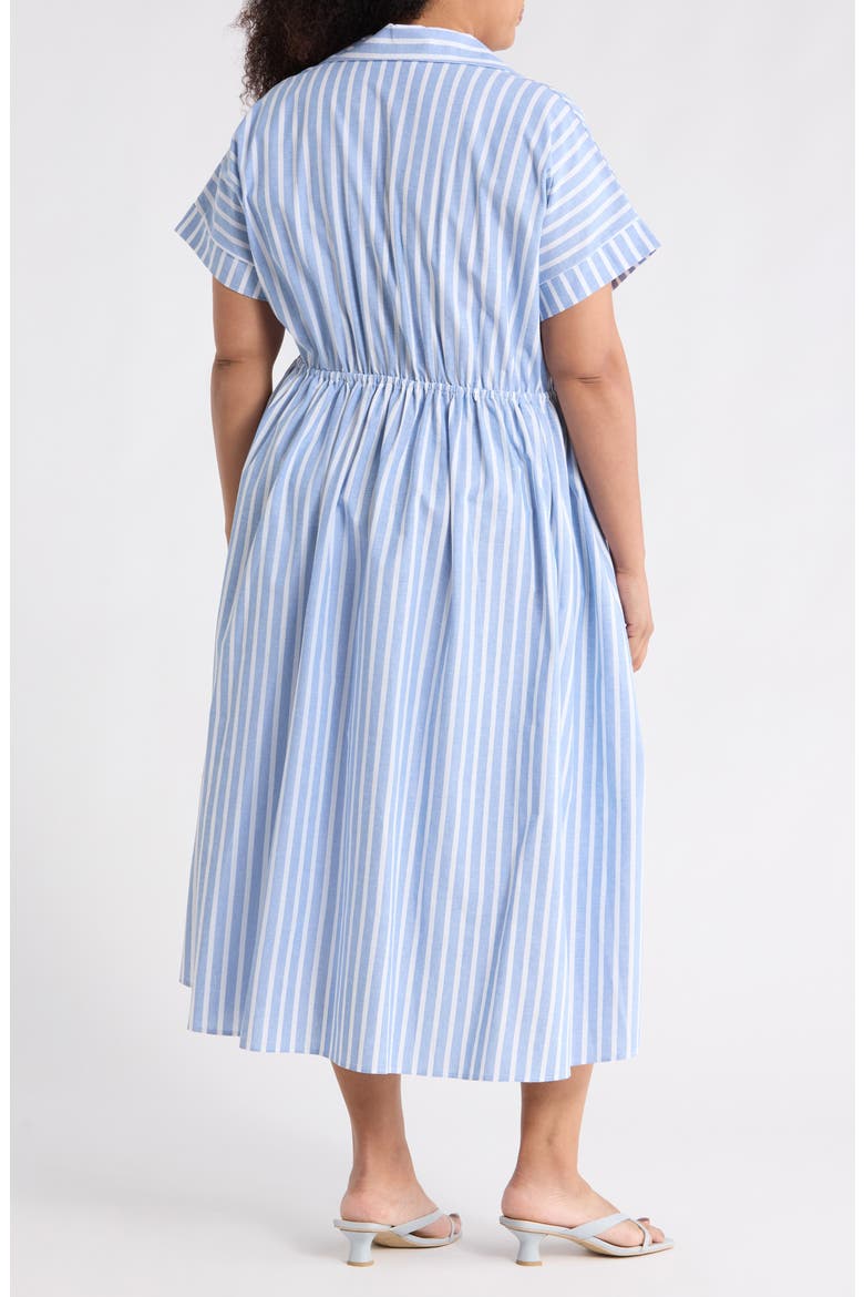 Stripe Short Sleeve Cotton & Linen Midi Dress, Alternate, color, CHAMBRAY