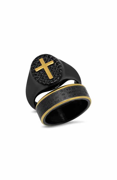 STEELTIME Men's Two-Tone Cross Signet Ring