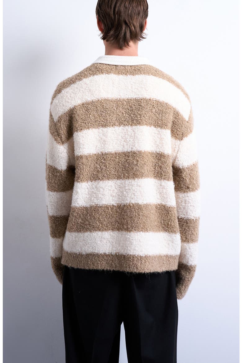 Oversize Stripe Bouclé Polo Sweater, Alternate, color, BROWN