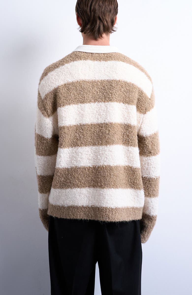 Topman Oversize Stripe Bouclé Polo Sweater, Alternate, color, Brown