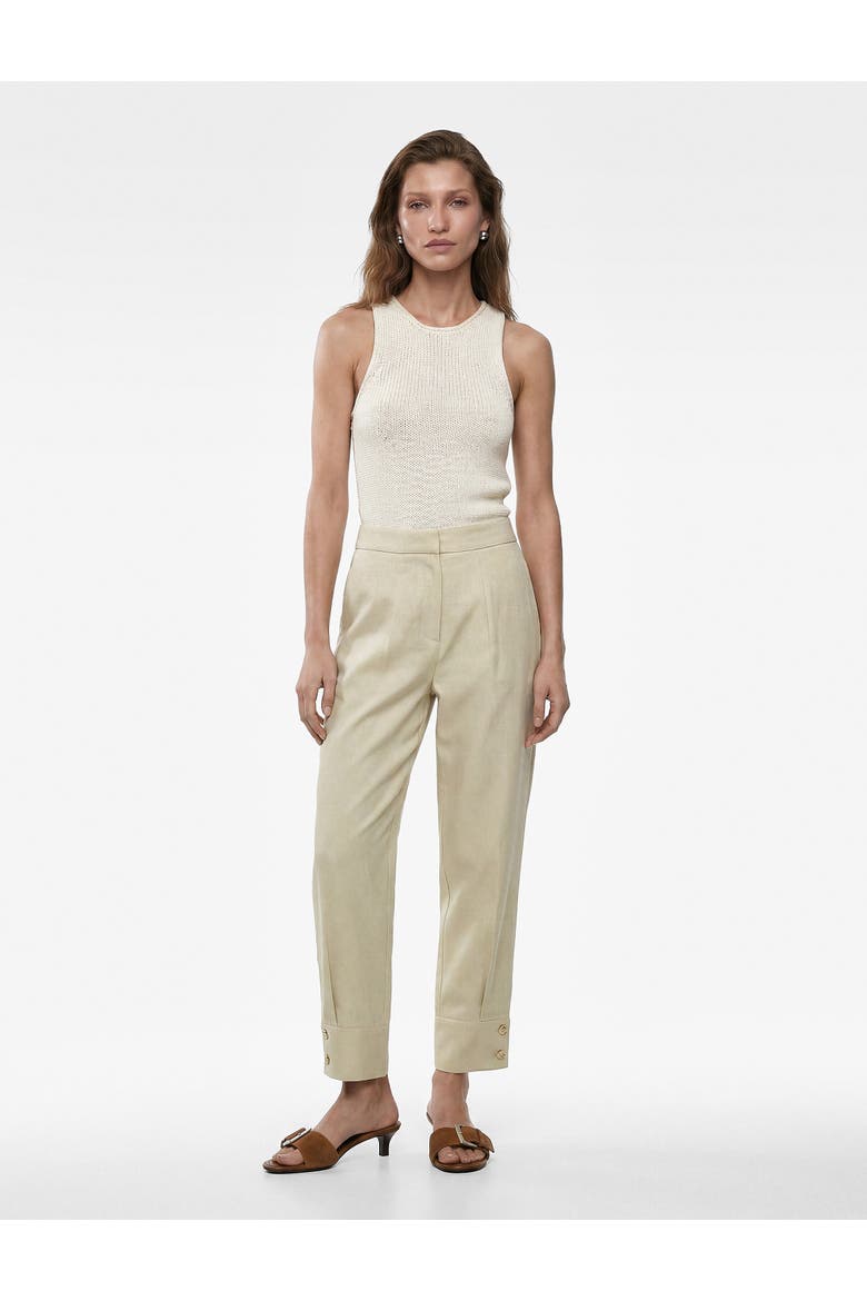 Linen Blend Pleated Tailored Pants with Cuffed Hem, Main, color, GREEN