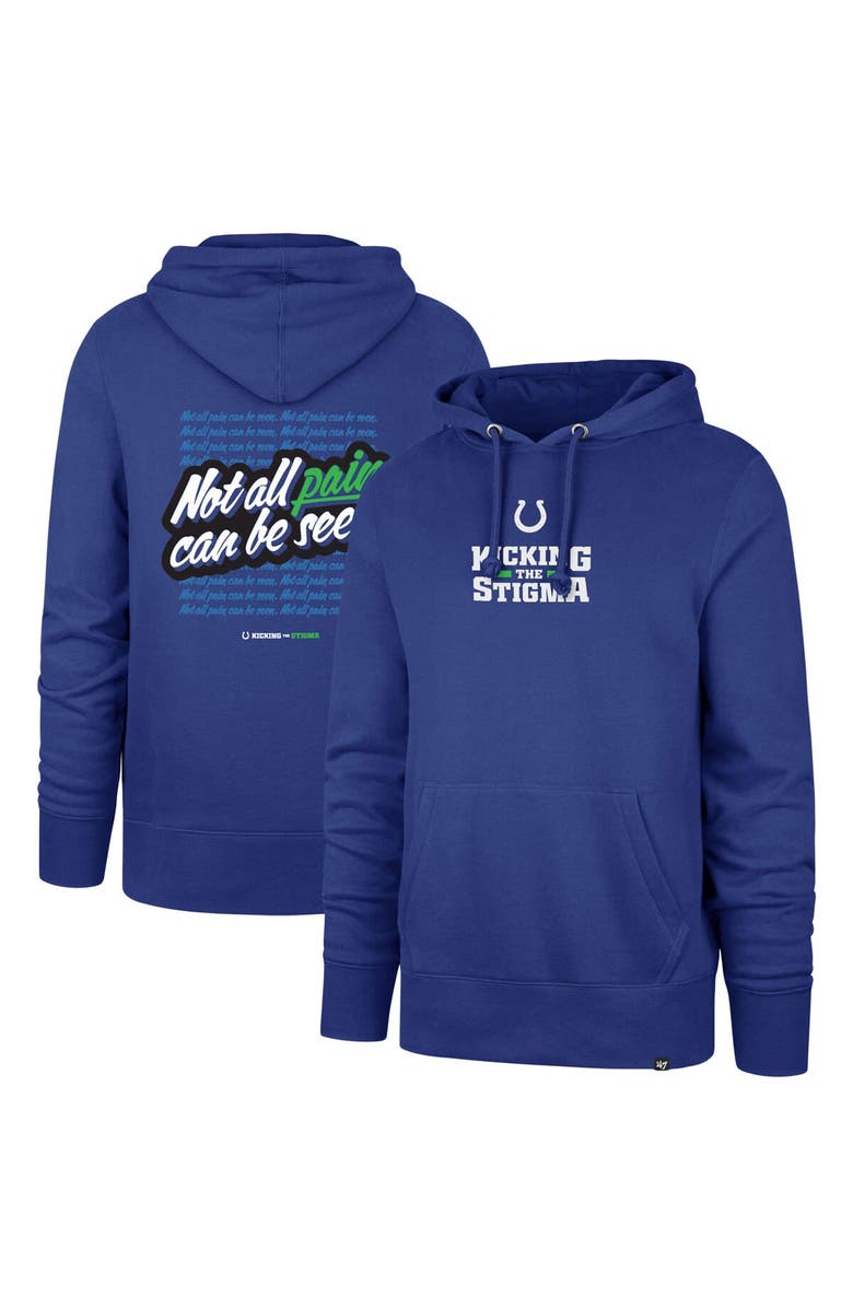 '47 Men's '47 Royal Indianapolis Colts Not All Pain Can Be Seen Kicking the Stigma Pullover Hoodie, Main, color, Royal