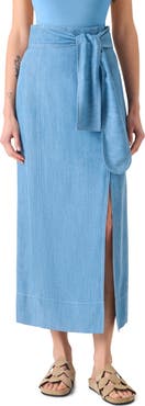 Akris punto Chambray Faux Wrap Midi Skirt