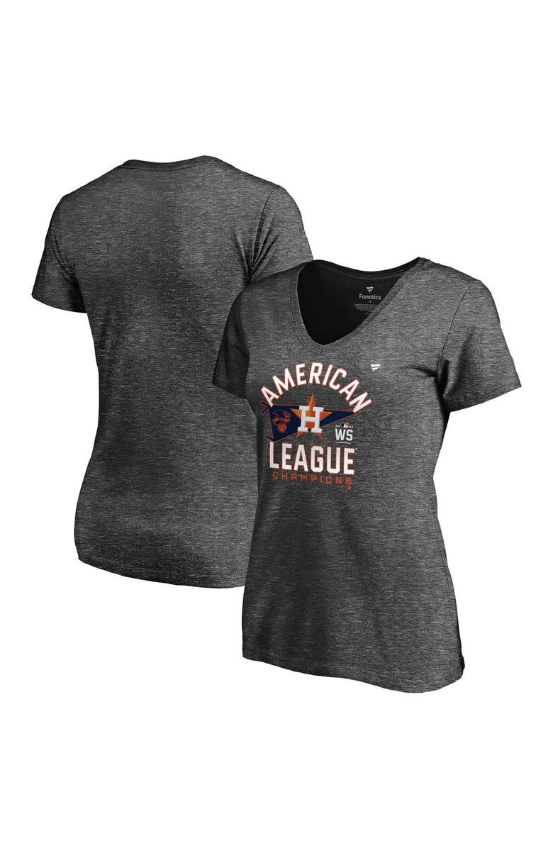 FANATICS Women's Fanatics Branded Heathered Charcoal Houston Astros 2021 American League Champions Locker Room V-Neck T-Shirt, Main, color, 