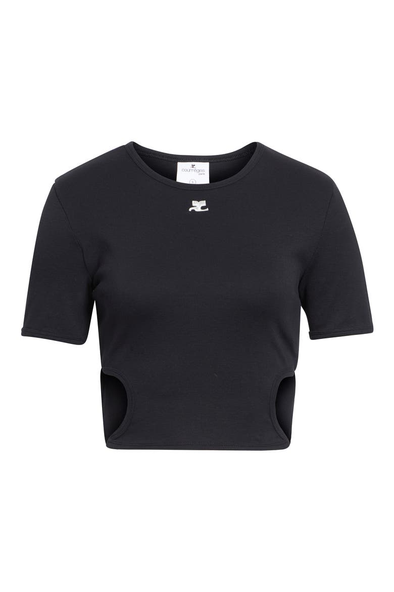 Ribbon Cutout Crop Rib T-Shirt, Alternate, color, BLACK