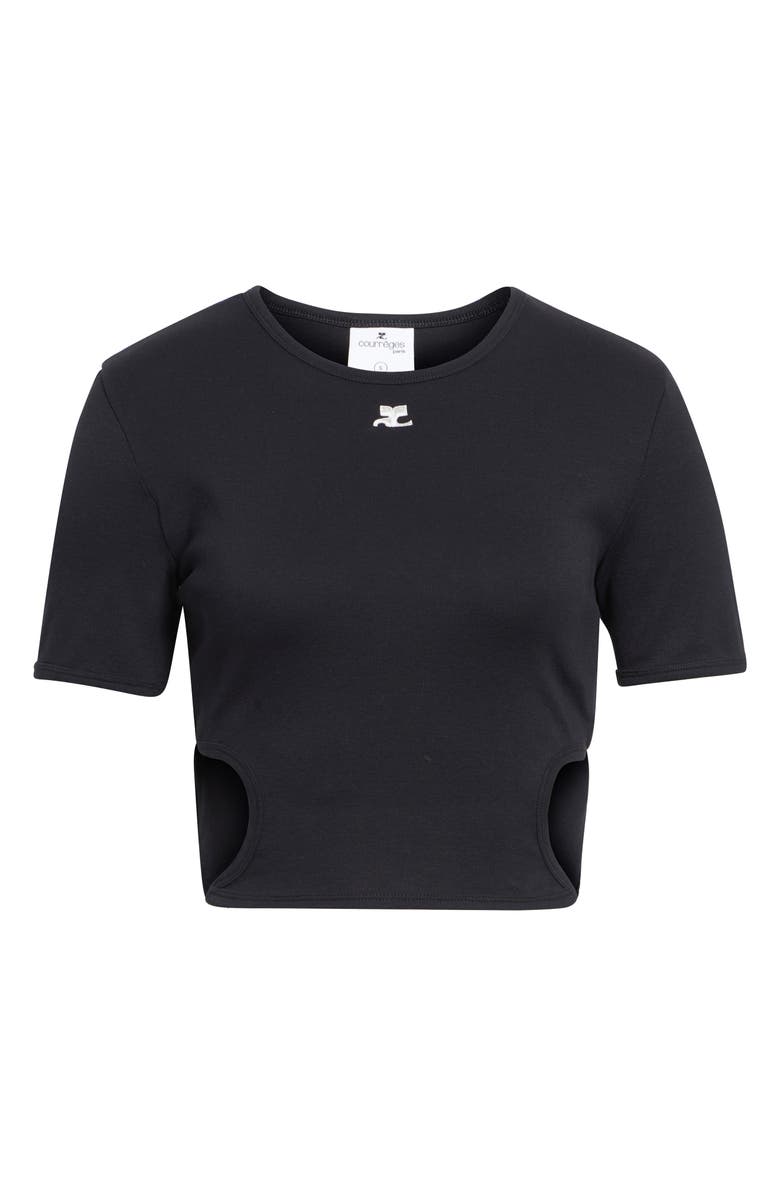 Courrèges Ribbon Cutout Crop Rib T-Shirt, Main, color, Black