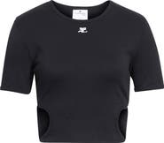 Courrèges Ribbon Cutout Crop Rib T-Shirt